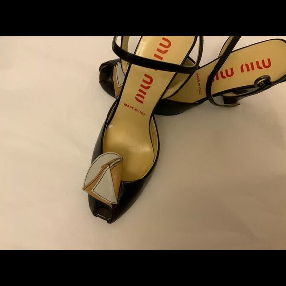 Miu Miu Women's Open Toed Slingback Black Heels Pre-Owned Size 5.5 - Picture 6 of 8